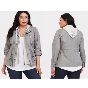 🦄Torrid Sage Green Utility Jacket with Hoodie Insert